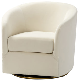 Upholstered Accent Comfy Swivel Chair With Metal Base, Ivory