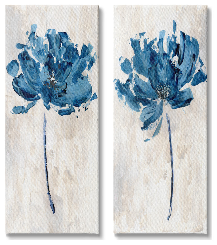 Vivid Blue Abstract Flowers Rustic Florals Neutral Beige,10 x 24
