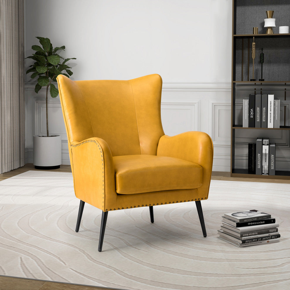 39" Comfy Living Room Armchair With Special Arms, Yellow