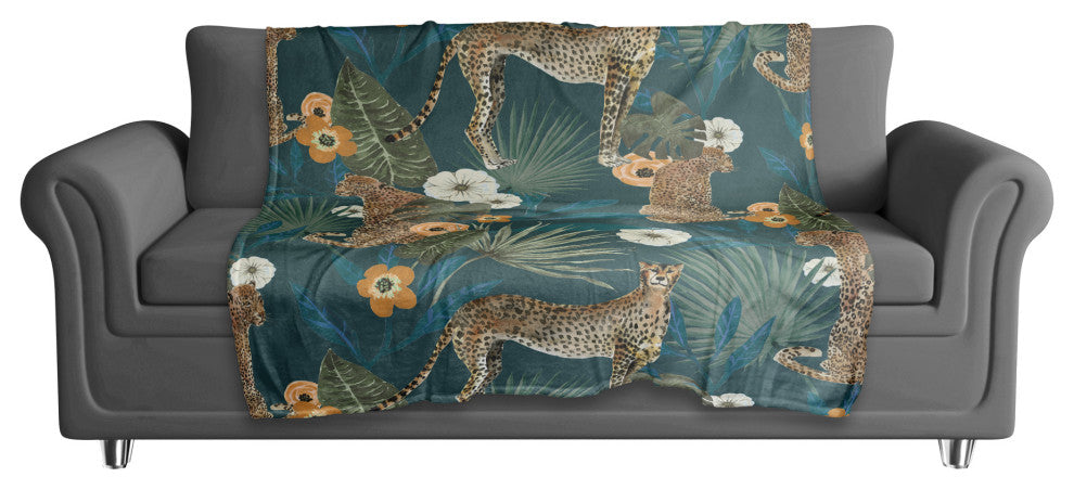 Tropical Cheetah Teal 50x60 Coral Fleece Blanket