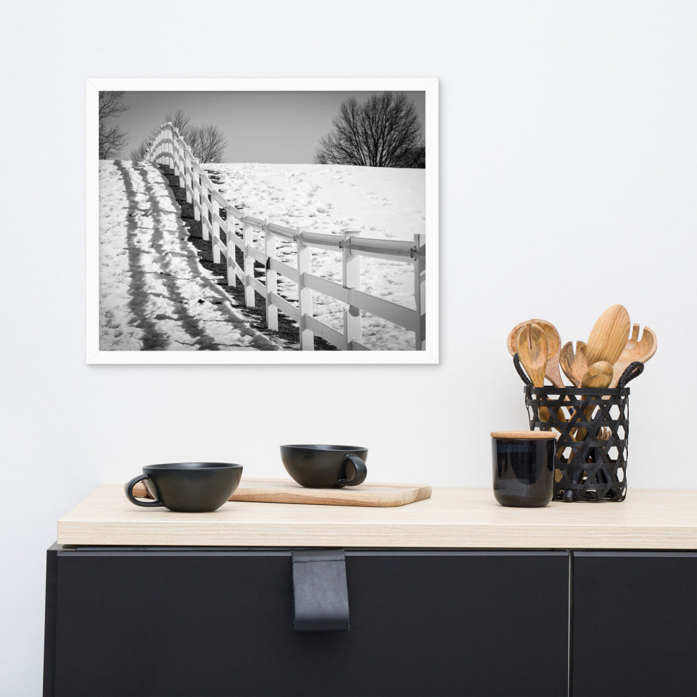 Endless Fences in Black & White Rural Landscape Framed Photo Paper Art Prints, White, 16" X 20"