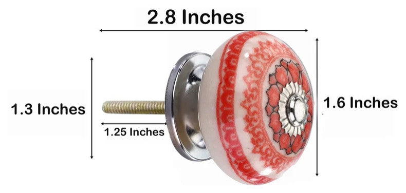 Mascot hardware Ceramic Knob with Red Floral Design - Pack of 10