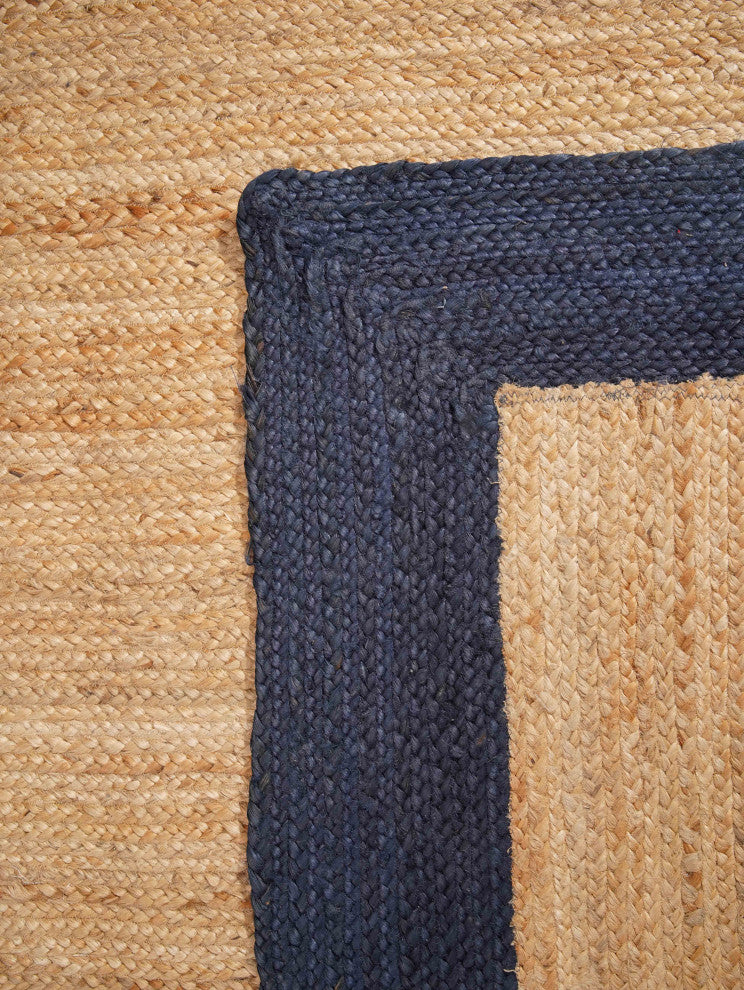 Hand Woven Jute Area Rug Contemporary Beige Blue, [Rectangle] 3'x5'