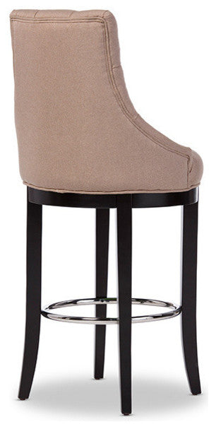 Harmony Button-Tufted Beige Fabric Upholstered Bar Stool With Metal Footrest