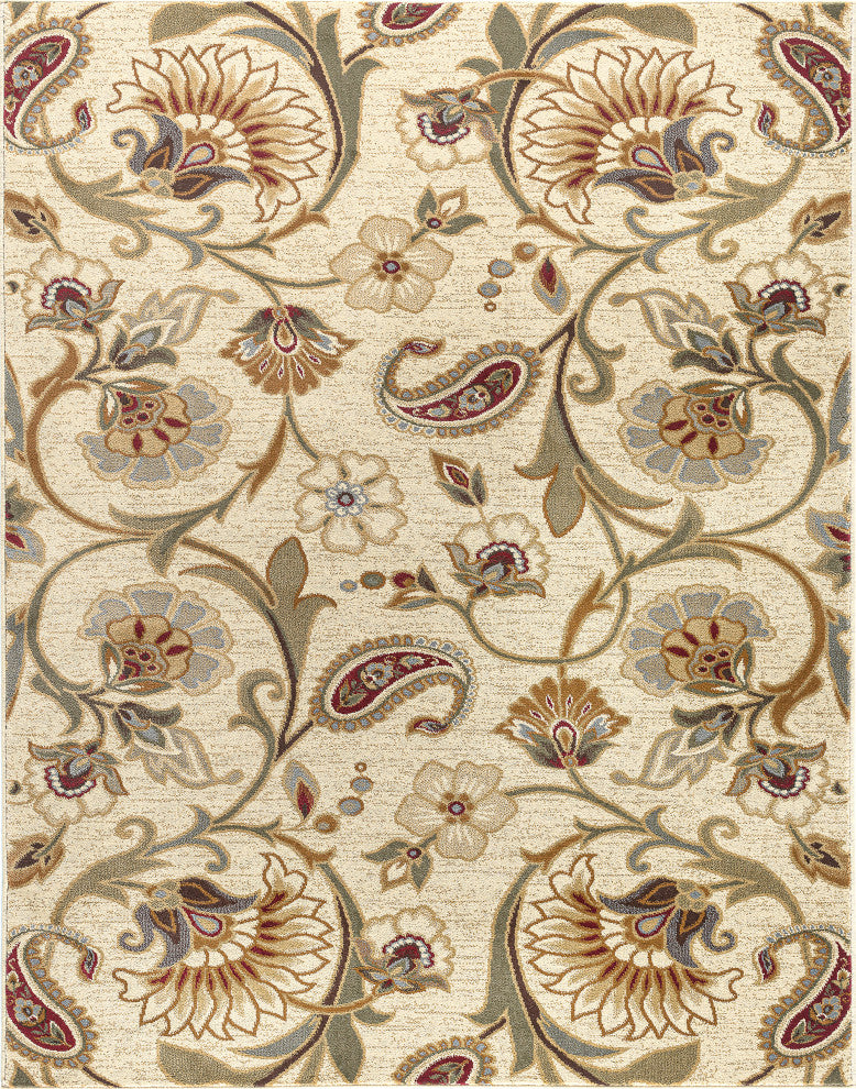 Fairfield Transitional Floral Beige Rectangle Area Rug, 5' x 7'
