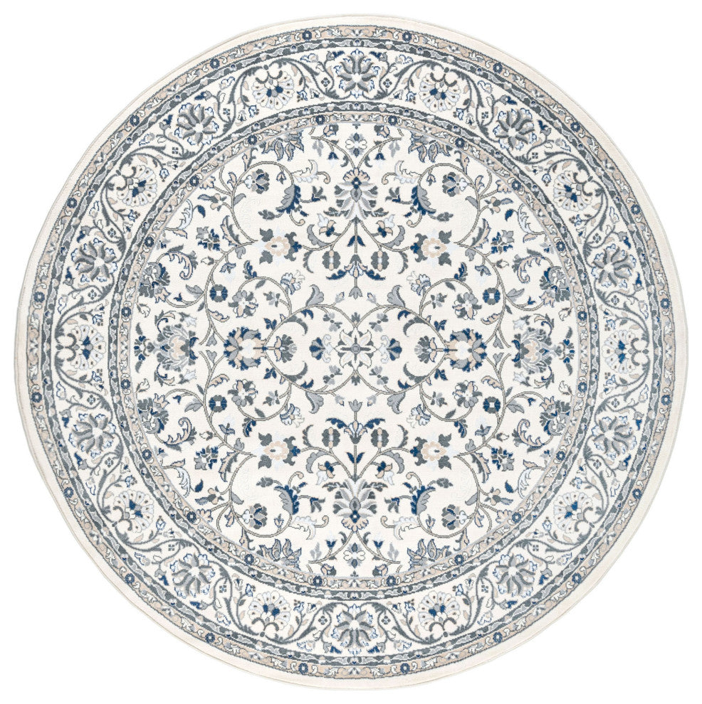 Tessie Traditional Floral Cream Round Area Rug, 5'' Round