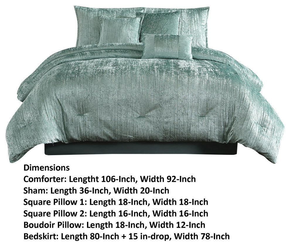 Benzara BM283894 7 Piece King Comforter Set, Polyester Velvet Texture, Green