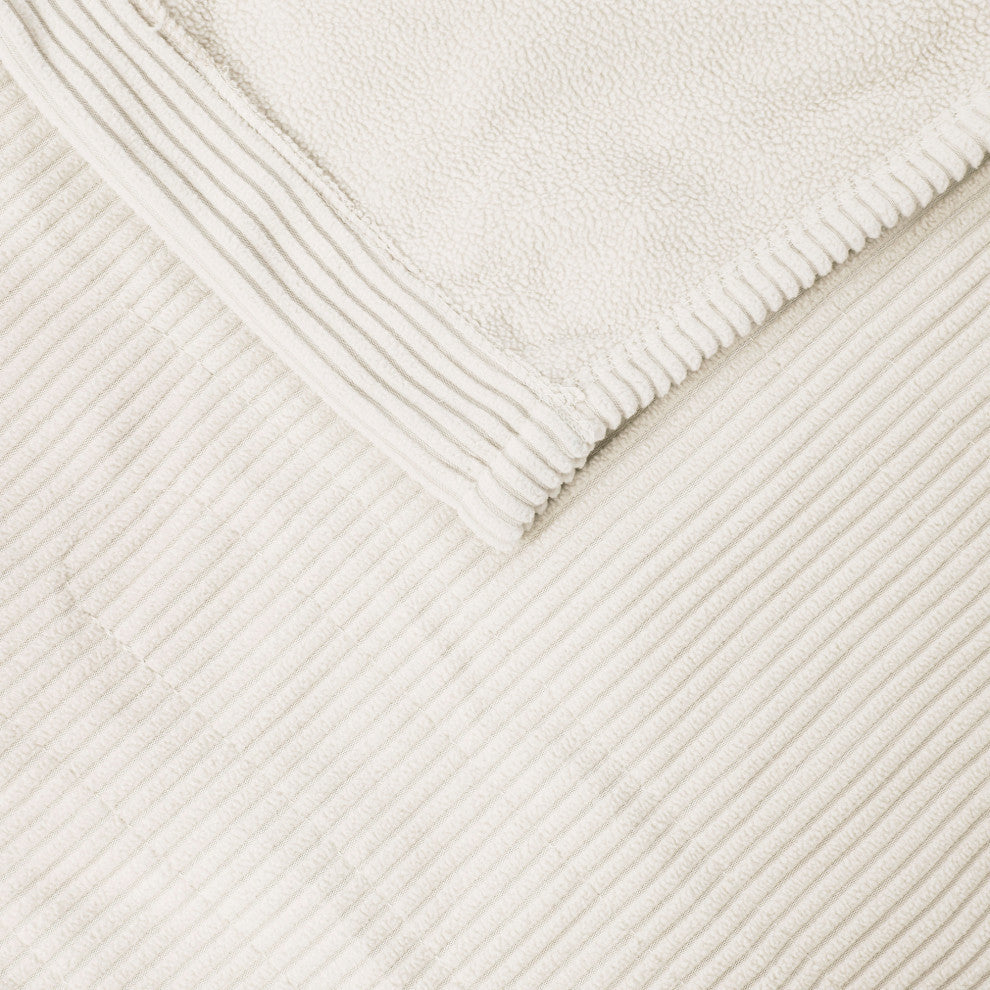 Beautyrest Knitted Micro Fleece Solid Textured Heated Blanket, Ivory, Twin