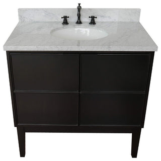 37" Single Vanity, Cappuccino Finish With White Carrara Top And Oval Sink