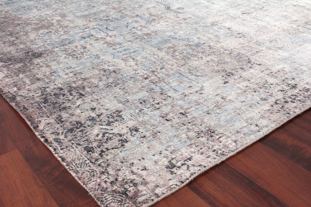 Fine Pure Silk Hand-Knotted Silk Ivory/Dark Gray/Multi Area Rug