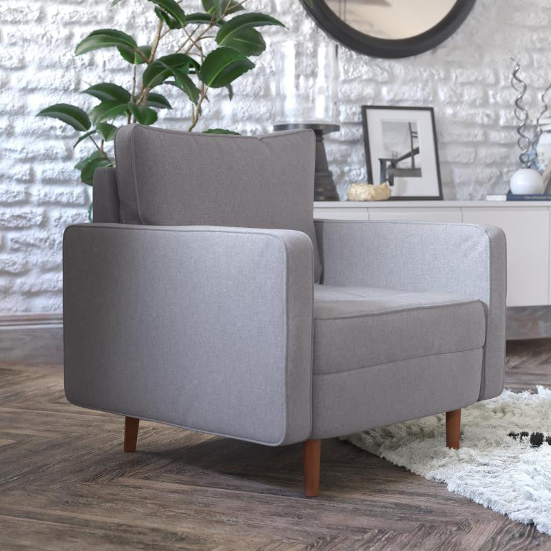 Hudson Commercial Grade Armchair WithTufted Faux Linen Upholstery, Slate Gray