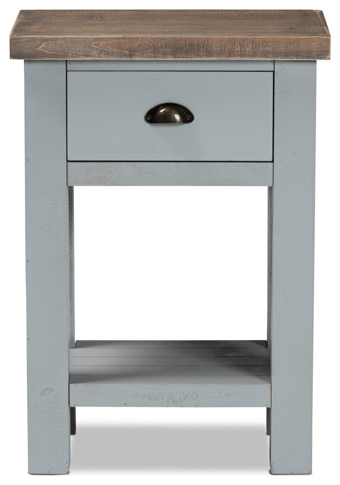 Hastin Classic Two-Tone Grey and Antique Brown Finished Wood 1-Drawer Nightstand