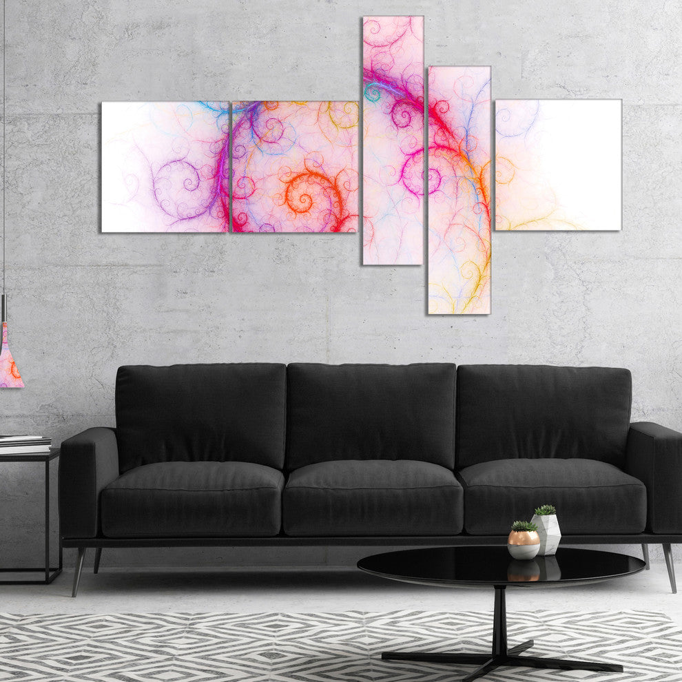 Beautiful Pink Fractal Pattern, Abstract Wall Art Canvas, 60"x32", 5 panels