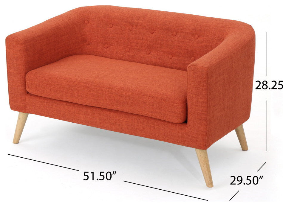 GDF Studio Carol Button Back Mid-Century Fabric Modern Loveseat, Muted Orange