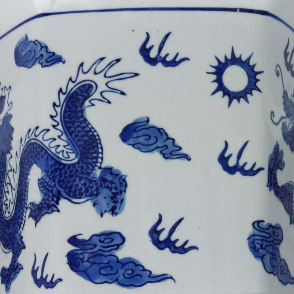 10" Dragon Blue and White Porcelain Flower Pot