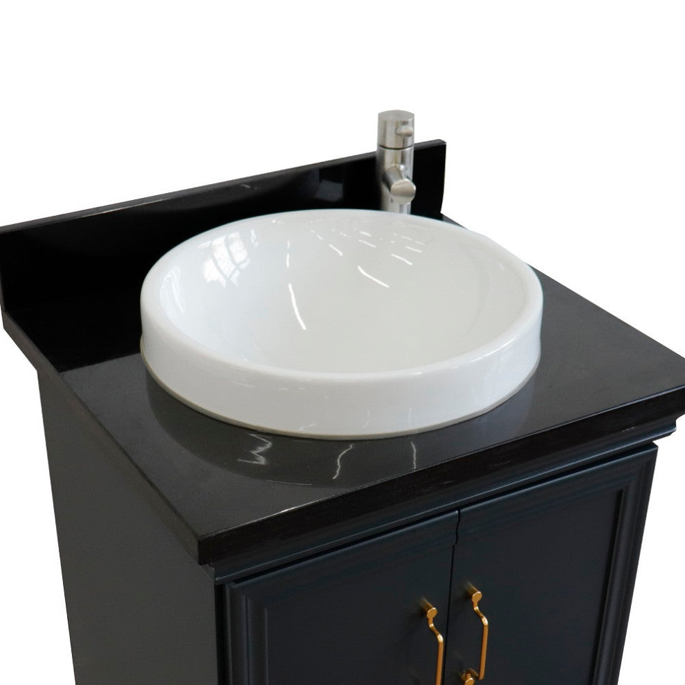 25" Single Vanity, Dark Gray Finish With Black Galaxy And Round Sink