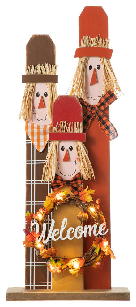 36.25" H Lighted Wooden Scarecrow Porch Decor