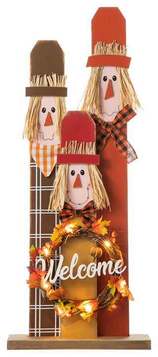 36.25" H Lighted Wooden Scarecrow Porch Decor