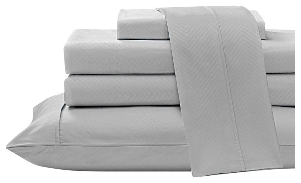 Kathy Ireland 4 Piece Chevron Embossed Sheet Set, Silver, Queen