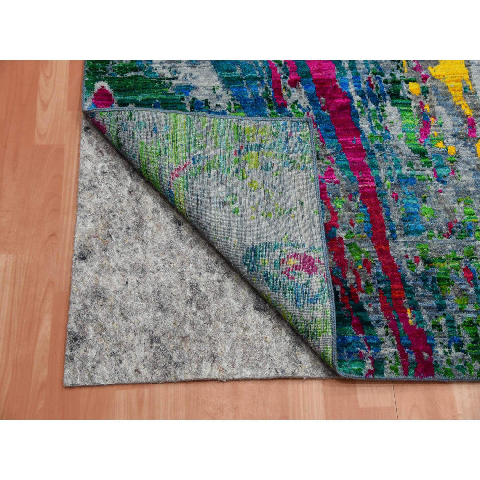 Gray Lava Design, Sari Silk With Wool Hand Knotted, Oriental Rug, 9'0"x11'9"