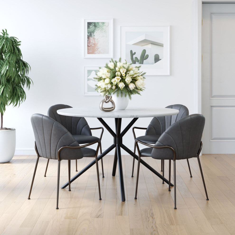 Dining Chair, Set of 2, Faux Vinyl Leather, Steel, Gray, Brown, Cafe