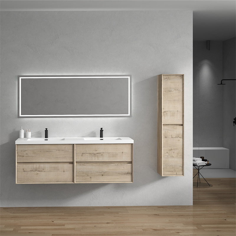 Ashley 72'' Floating Vanity, Acrylic Top, Double Sink, Light White Oak