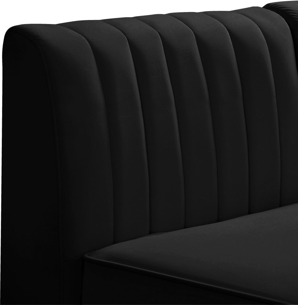 Alina Velvet Modular U-Shaped Sectional, Black, 6-Piece: 4 Armless Chair, 2 Corner Chair