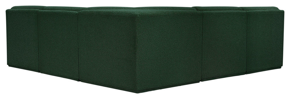 Ollie Black Boucle Fabric L-Shaped Modular Sectional, Green, 5-Piece: 4 Armless Chair, 1 Corner Chair
