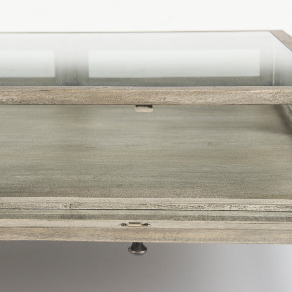 Arelius 42L x 42W x 15H Gray Wood W/ Black Metal Base Square  Coffee Table, Gray