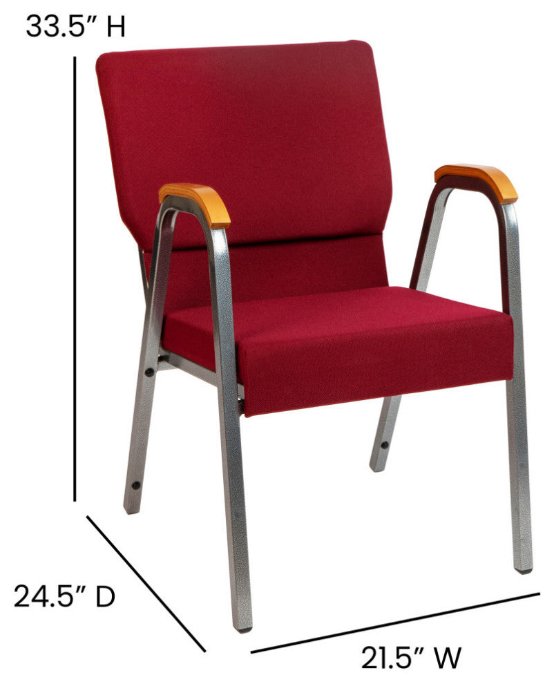HERCULES Series 21"W Stacking Wood Chair, Burgundy Fabric and Silver Vein Frame