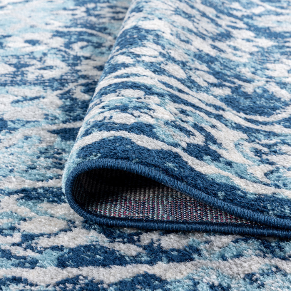 Tiera Transitional Damask Blue & Cream Rectangle Area Rug, 8'x10'