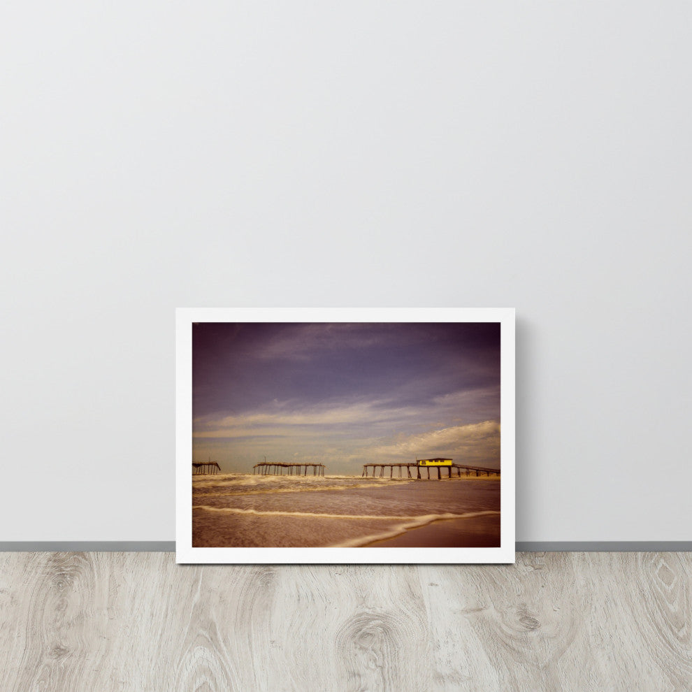 Aged View of Frisco Pier Coastal Framed Photo Paper Print, White, 12" X 16"