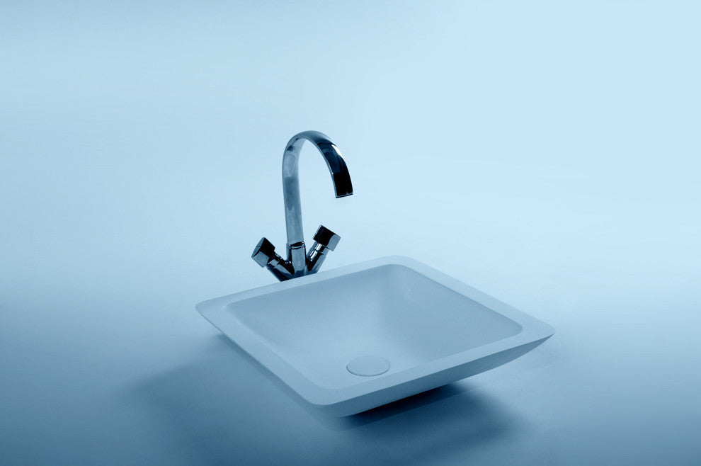 ADM Square Countertop Sink, White, 17", Glossy White