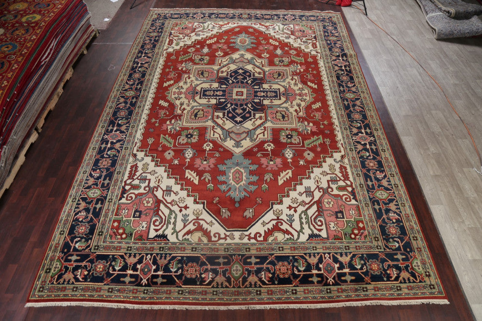 Oriental Traditional Carpet Handmade Heriz Indian Area Rug, Red, 17'6"x11'10