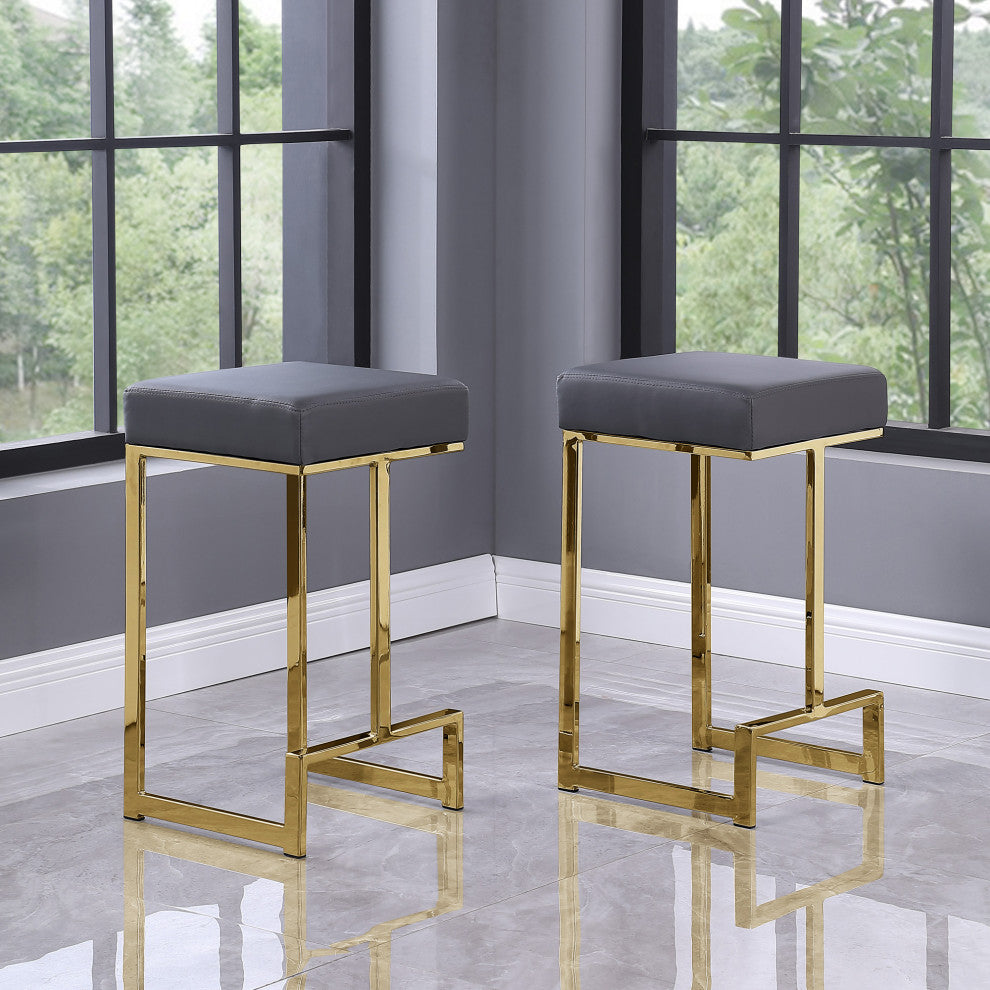 Jakob Backless 25" Counter Height Stool, Gold, Set of 2, Gray