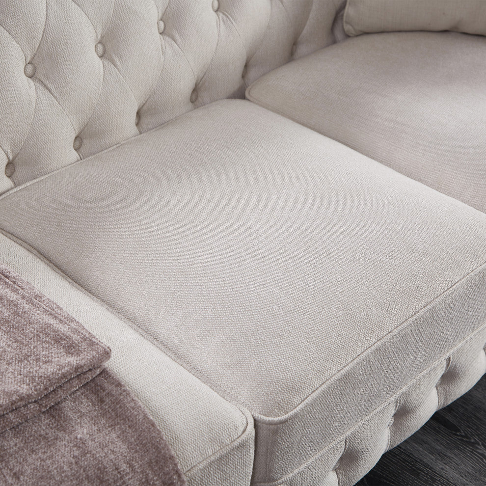 TATEUS linen fabric Chesterfield Large sofa Modern 3 Seater Couch  Beige