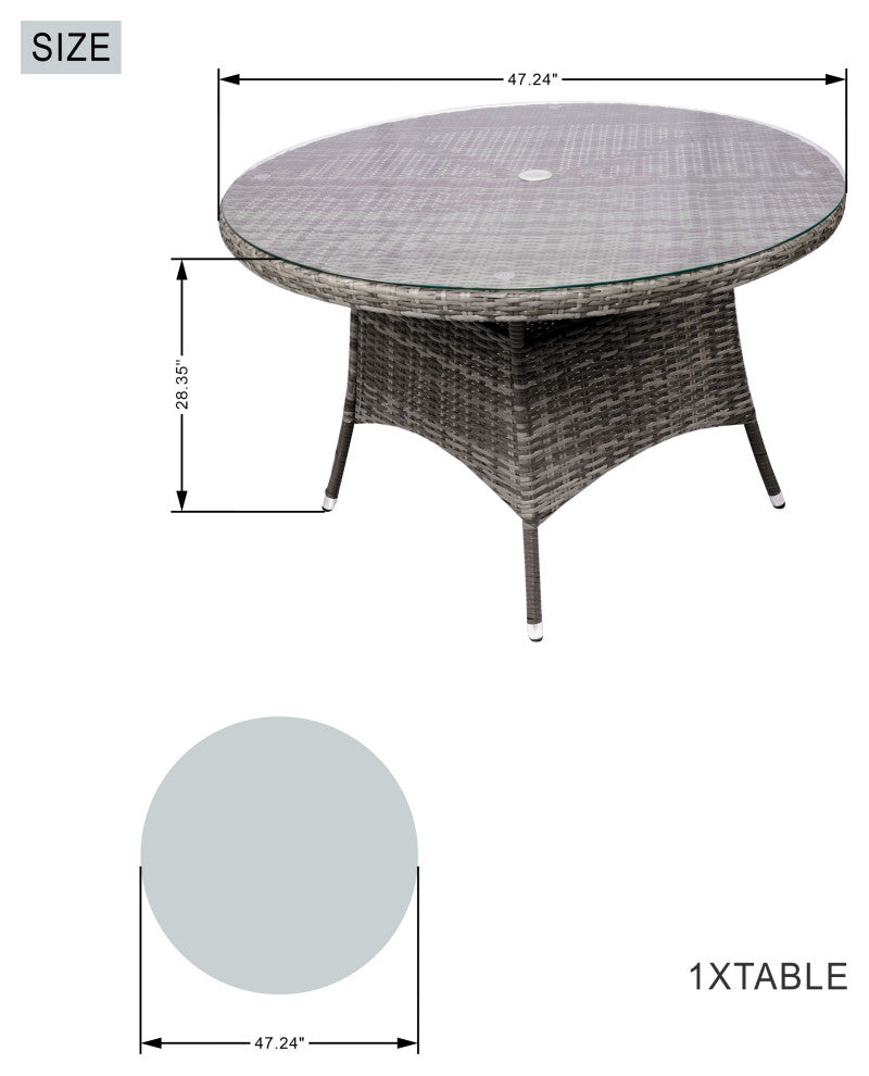 5-Piece Patio Wicker Round Table Dining Set with 4 Cushioned Armchairs