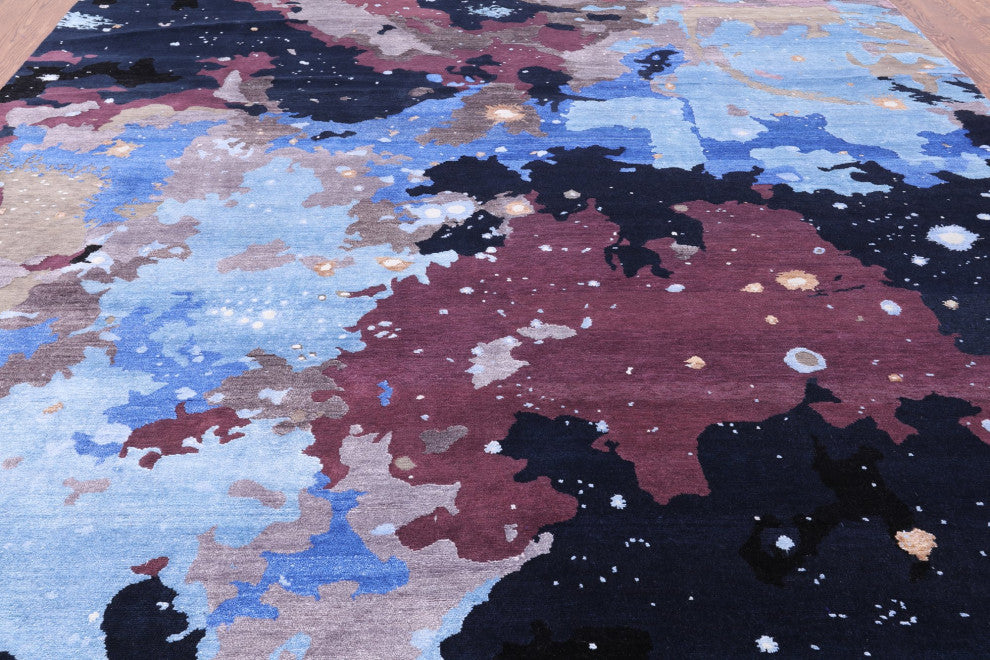 9' 0" X 11' 9" Contemporary Hand Knotted Wool and Silk Galaxy Design Rug Q6166