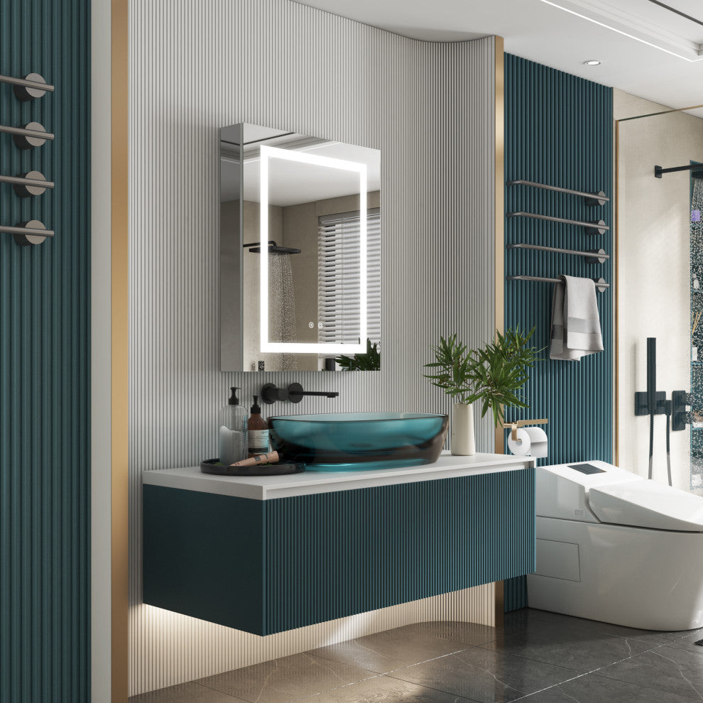 Recessed/Surface Mount LED Medicine Cabinet Mirror with Defogger, 24"x30" Left Hinge
