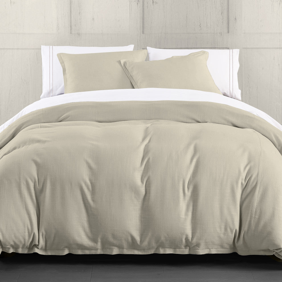 Hera Washed Linen Flange Comforter Set, 3PC, Light Tan, King
