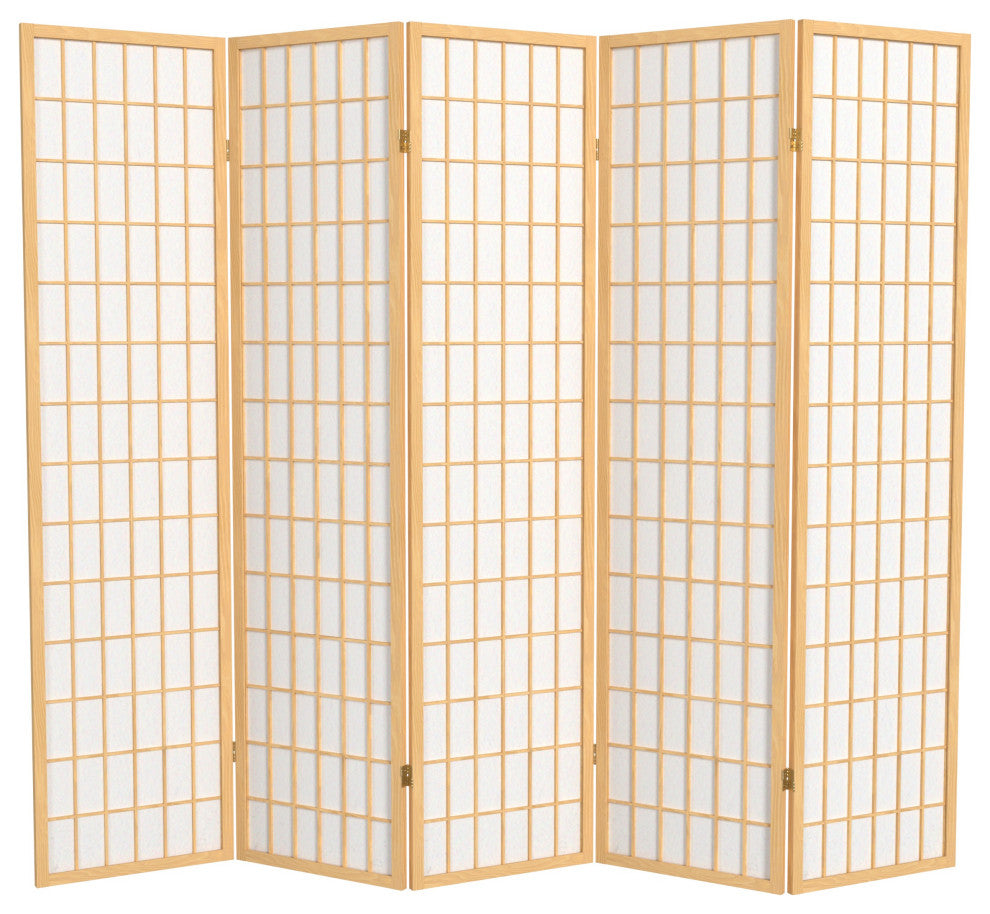 6' Tall Window Pane Shoji Screen, Natural, 5 Panels