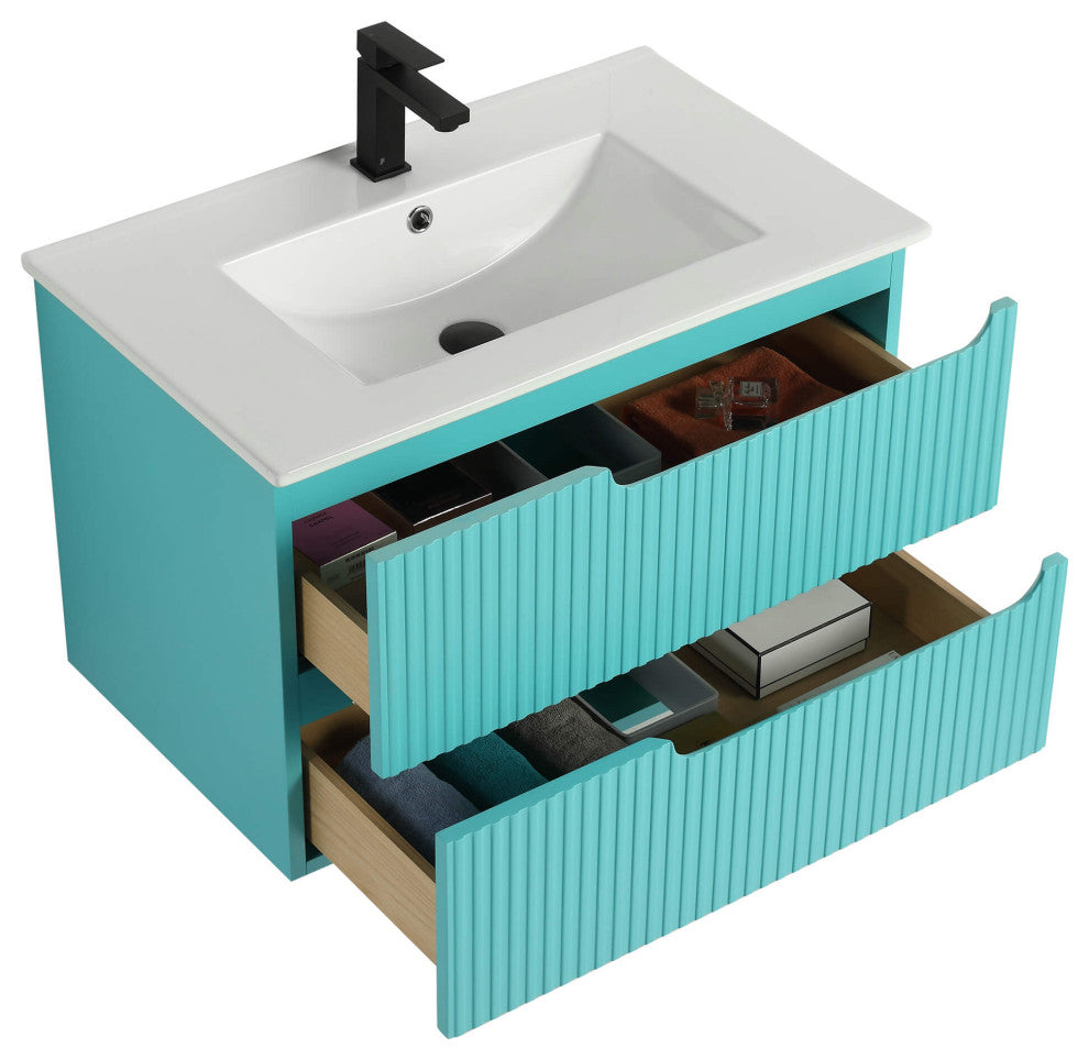Citiscape Bath Vanity, Textured Drawer Fronts Sink Included, Tiffany Blue, 30"