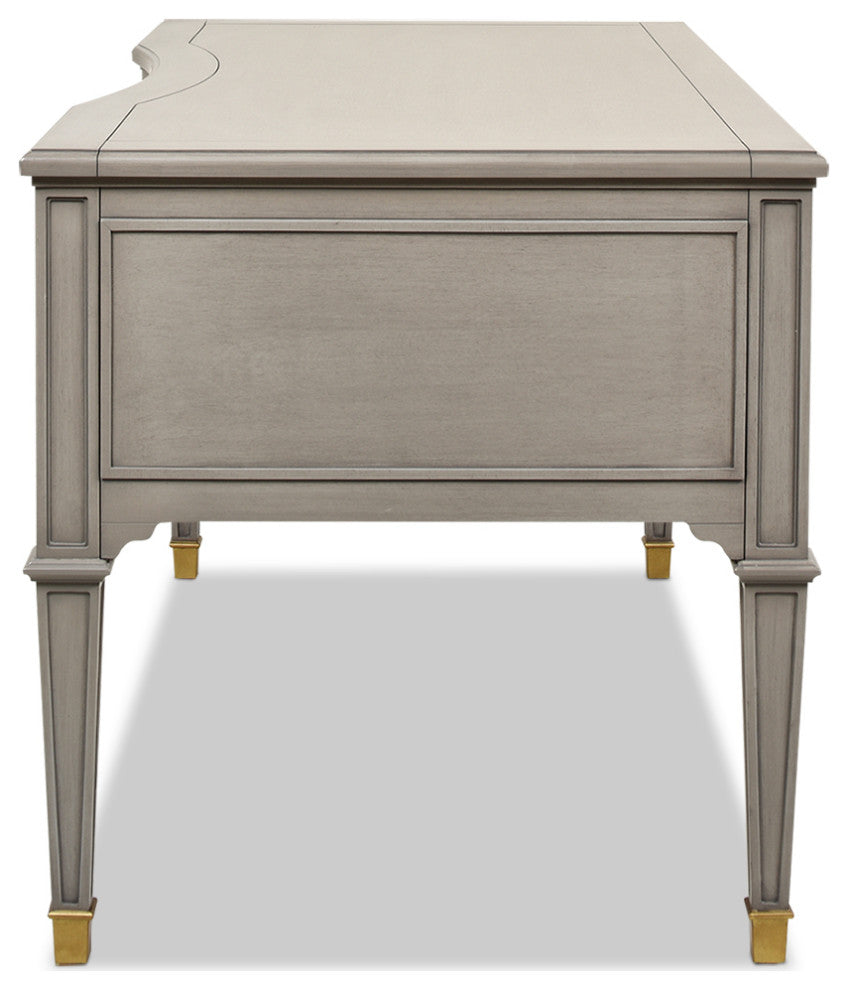 Dauphin Gold Accent 5-Drawer Wood Executive Desk, Gray Cashmere