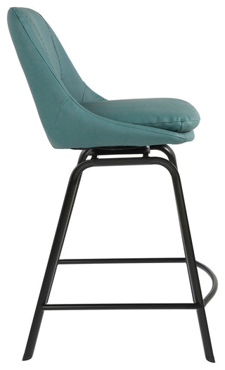 Carise Blue Faux Leather and Black Metal Swivel 26" Counter Stool