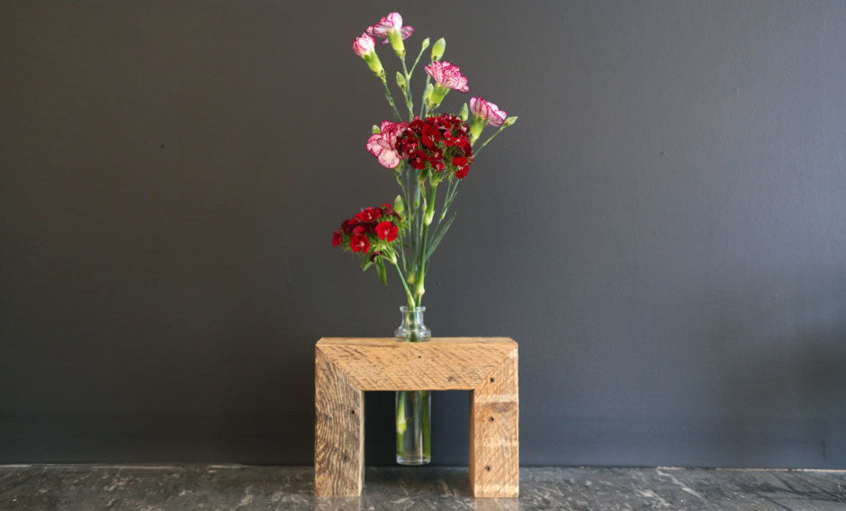 Glass Bud Vase Arrangement With Reclaimed Wood Holder, 1 Bottle
