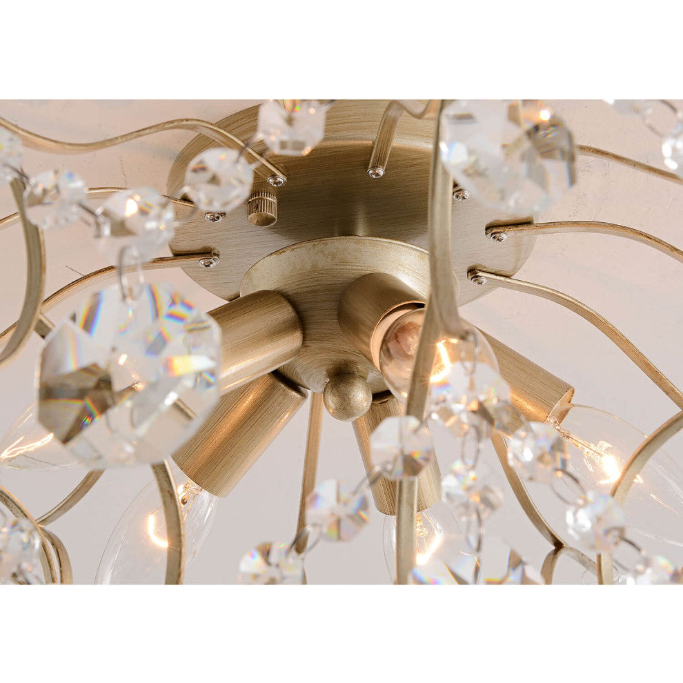 Belle Brushed Silver-ish Champagne 5-Light Larger Crystal Flush Mount