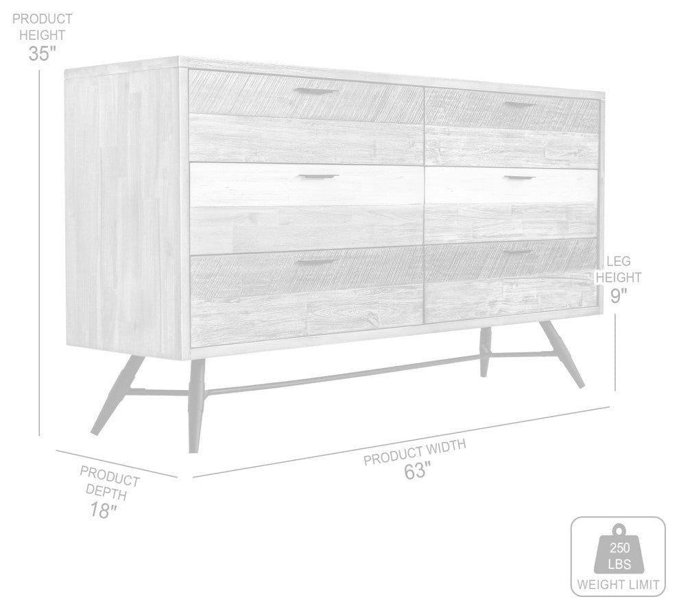 Bridges 6 Drawer Dresser, Two Tone Acacia Wood