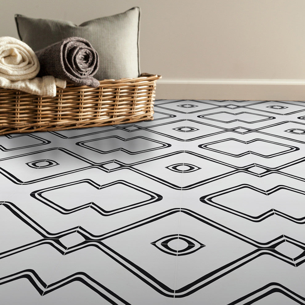 Chawen Handmade Cement Tile, White/Black, Sample