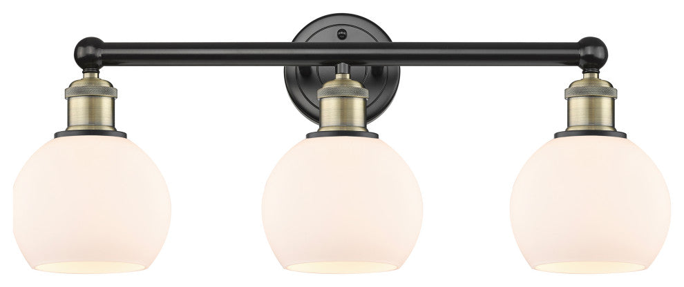 Athens 3-Light 24" Bath Vanity Light, Black Antique Brass, Matte White