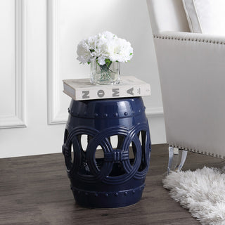 Lucky Coins 16" Chinese Ceramic Drum Garden Stool, Navy